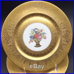 4 Heinrich Heavy Encrusted Gold Gilt Flower Bouquet 11 Dinner Plates Lot Set