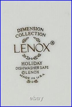 4 Lenox Holiday Dimension Christmas China-Dinner Plates, Gold Rim MINT