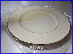 4 Lenox Jacquard Gold' 10-7/8 Dinner Plates. Fish Scale Textured Sealed