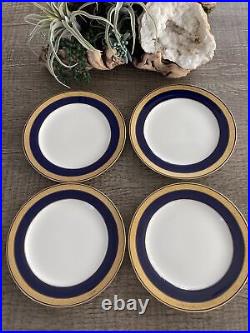 4 Minton England Dinner Plates, Blue Gold Encrusted 10 Inch