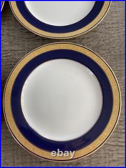 4 Minton England Dinner Plates, Blue Gold Encrusted 10 Inch