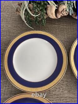 4 Minton England Dinner Plates, Blue Gold Encrusted 10 Inch