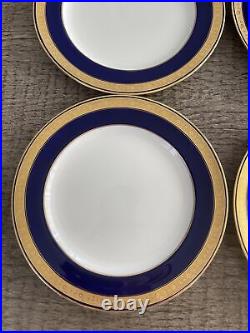 4 Minton England Dinner Plates, Blue Gold Encrusted 10 Inch