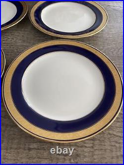 4 Minton England Dinner Plates, Blue Gold Encrusted 10 Inch