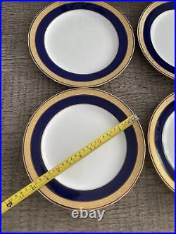 4 Minton England Dinner Plates, Blue Gold Encrusted 10 Inch