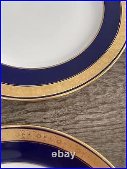 4 Minton England Dinner Plates, Blue Gold Encrusted 10 Inch