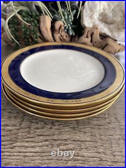 4 Minton England Dinner Plates, Blue Gold Encrusted 10 Inch