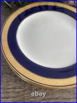 4 Minton England Dinner Plates, Blue Gold Encrusted 10 Inch