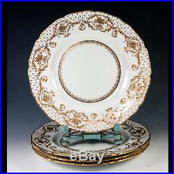 4 Opulent Antique Royal Doulton Raised Gold Enamel & Cobalt Dinner Plate Set