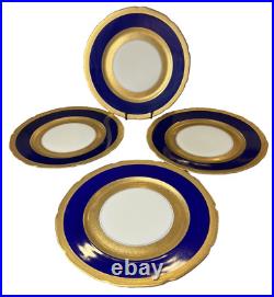 4 Pirken Hammer Czechoslovakia 11 Navy Blue Border Gold Encrusted Dinner Plates