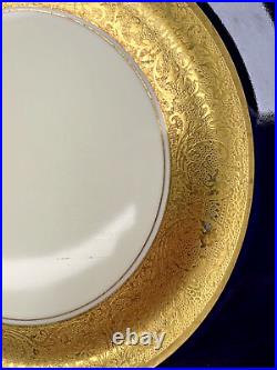 4 Pirken Hammer Czechoslovakia 11 Navy Blue Border Gold Encrusted Dinner Plates
