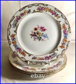 4 Royal Bayreuth Floral Pattern With Gold Trim 9 7/8 Dinner Plates