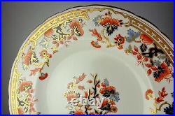 4 Royal Crown Derby A732 Dinner Plates Orange & Blue Floral Gold Greek Key Inset