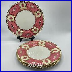 4 Royal Swansea Scalloped Pink Gold Floral Dinner Plate 10.5 England Bone China