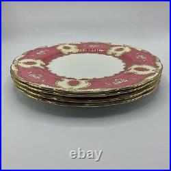 4 Royal Swansea Scalloped Pink Gold Floral Dinner Plate 10.5 England Bone China