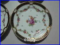 4 Royal Vienna Style Beehive Mark HP Cobalt Blue Floral Gold Dinner Plates 9 3/4