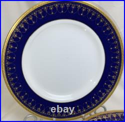 4 Royal Worcester Imperial Dinner Plates 22 K Raised Gold Cobalt Blue Excellent