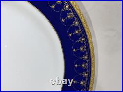 4 Royal Worcester Imperial Dinner Plates 22 K Raised Gold Cobalt Blue Excellent