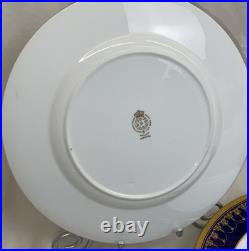 4 Royal Worcester Imperial Dinner Plates 22 K Raised Gold Cobalt Blue Excellent