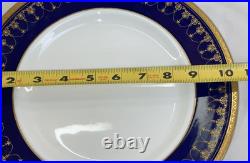 4 Royal Worcester Imperial Dinner Plates 22 K Raised Gold Cobalt Blue Excellent