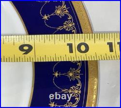 4 Royal Worcester Imperial Dinner Plates 22 K Raised Gold Cobalt Blue Excellent