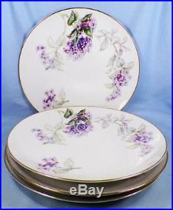 4 Sone China Lilac Dinner Plates Porcelain Gold Trim Purple Lilacs Japan Nice