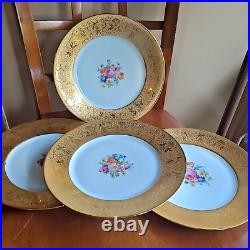 4 VTG Hutschenreuther Gold Encrusted Floral Bouquet Dinner Plates Goddess Rim