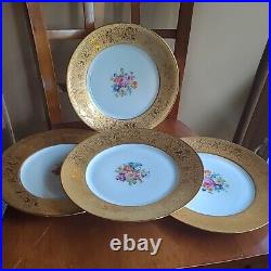 4 VTG Hutschenreuther Gold Encrusted Floral Bouquet Dinner Plates Goddess Rim