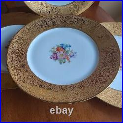 4 VTG Hutschenreuther Gold Encrusted Floral Bouquet Dinner Plates Goddess Rim