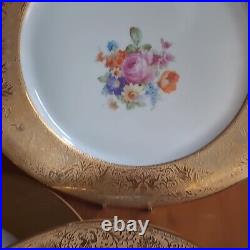 4 VTG Hutschenreuther Gold Encrusted Floral Bouquet Dinner Plates Goddess Rim