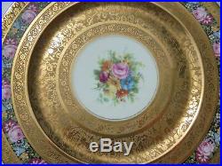 4 Vintage Heinrich & Co Bavaria Porcelain Gold Encrusted Dinner Plates Roses Etc