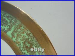 4 Vintage Heinrich Edgerton Porcelain Gold Encrusted Green Floral Dinner Plates