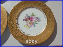 4 Vintage Hutschenreuther Gold Encrusted Floral Bouquet Dinner Plates Ovingtons