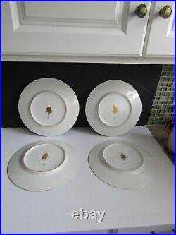 4 Vtg Dresden Hand Painted Floral Raised Gold Stencil Plates GERMANY LOT 2