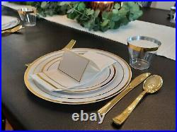 400 Piece Gold Plastic Disposable Dinnerware Set & Plates for 50 Party Guests