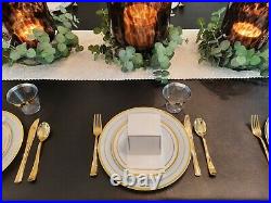 400 Piece Gold Plastic Disposable Dinnerware Set & Plates for 50 Party Guests