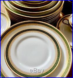 42pc Limoges France dinner set for 6 Green Gold plates cups Mint
