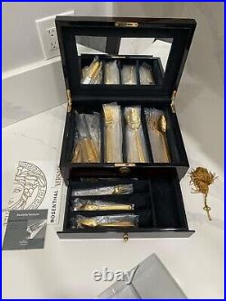 48 piece Versace Medusa Gold Gilded Flatware Set by Rosenthal in a Versace