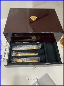 48 piece Versace Medusa Gold Gilded Flatware Set by Rosenthal in a Versace