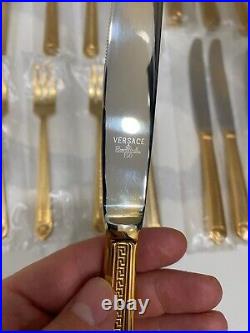 48 piece Versace Medusa Gold Gilded Flatware Set by Rosenthal in a Versace