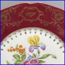 4ct Antique Czechoslovakia RGK Celebrate Floral Plates 11D Burgundy Gold Accent
