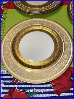 5 1930's Heinrich & Co Selb, Bavaria H & C 11 Gold Rim Dinner Plates 6304