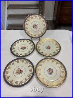 5 1940s Cobalt Blue And Gold Edgerton Dinner Plates English E126-15 11 1/8 Inch