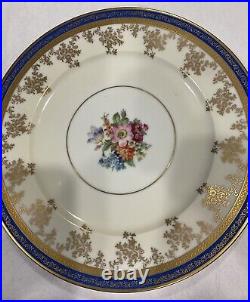 5 1940s Cobalt Blue And Gold Edgerton Dinner Plates English E126-15 11 1/8 Inch