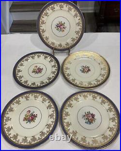 5 1940s Cobalt Blue And Gold Edgerton Dinner Plates English E126-15 11 1/8 Inch