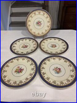 5 1940s Cobalt Blue And Gold Edgerton Dinner Plates English E126-15 11 1/8 Inch