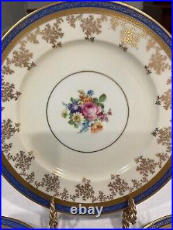 5 1940s Cobalt Blue And Gold Edgerton Dinner Plates English E126-15 11 1/8 Inch