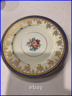 5 1940s Cobalt Blue And Gold Edgerton Dinner Plates English E126-15 11 1/8 Inch