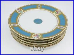 (5) Antique French Porcelain C A R Dinner Plates 10 Gold Gilt Turquoise Rim