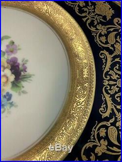 5 Black Knight Dinner Plates Cobalt Blue Gold Encrusted Floral Center Bavaria